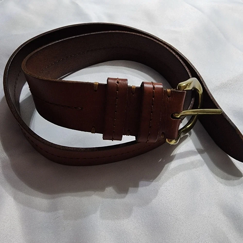 Lauren Ralph Lauren Brown Leather Belt Brass Buckle Cognac RL Logo Mens 34